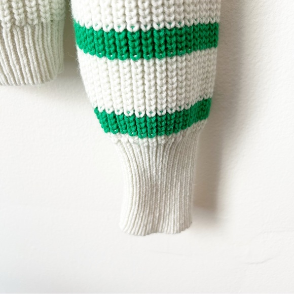 Sezane Kyam Sweater Ecru and Green Stripe Cotton Wool Blend - Size Medium - Picture 8 of 11
